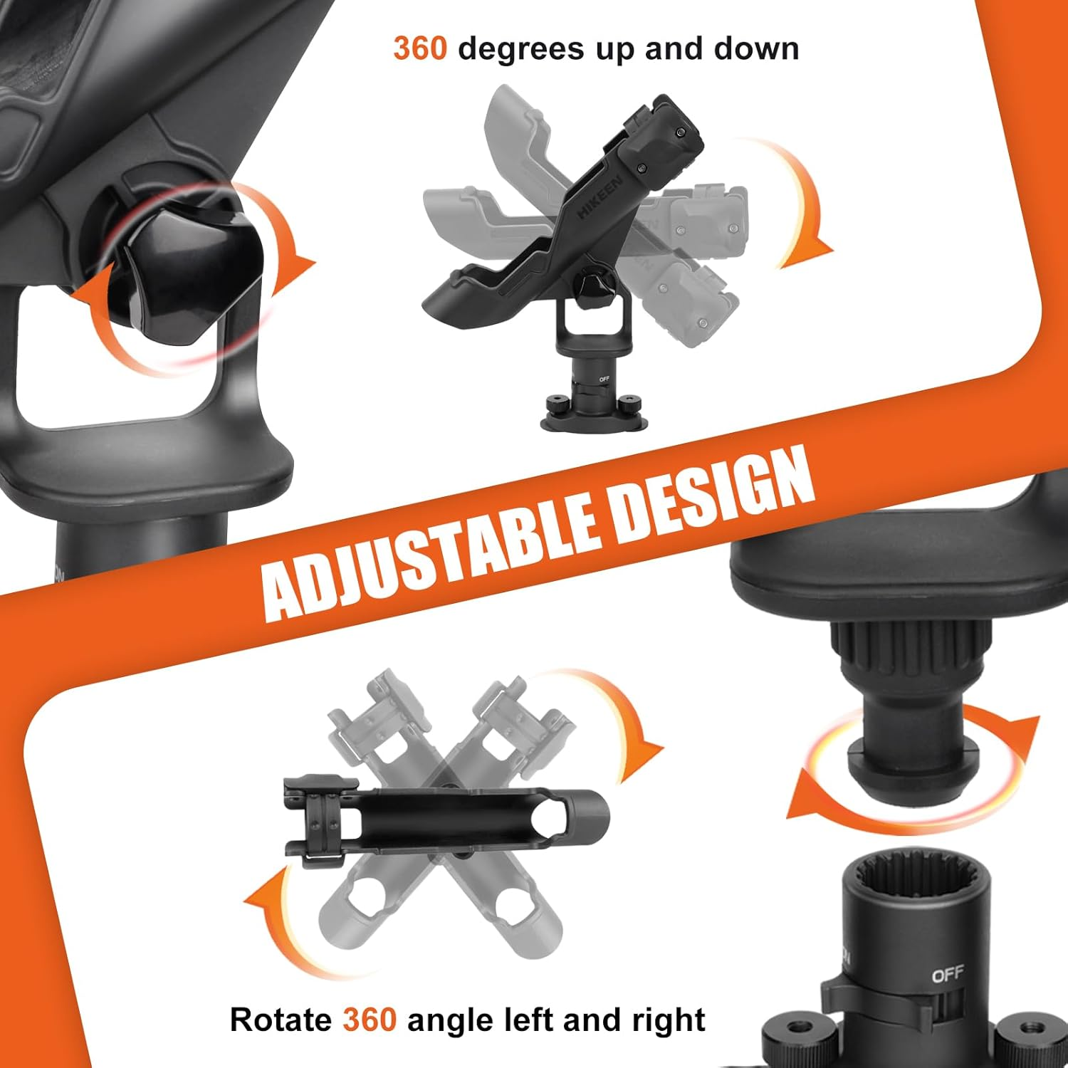 Hikeen Kayak Fishing Rod Holder, Fishing Boat Rod Holder with T-Shaped Screw Mounted on the Rail or Kayak, Fishing Boat, 360 Degree Adjustable Fishing Pole Holders, 1 Pack image number 1