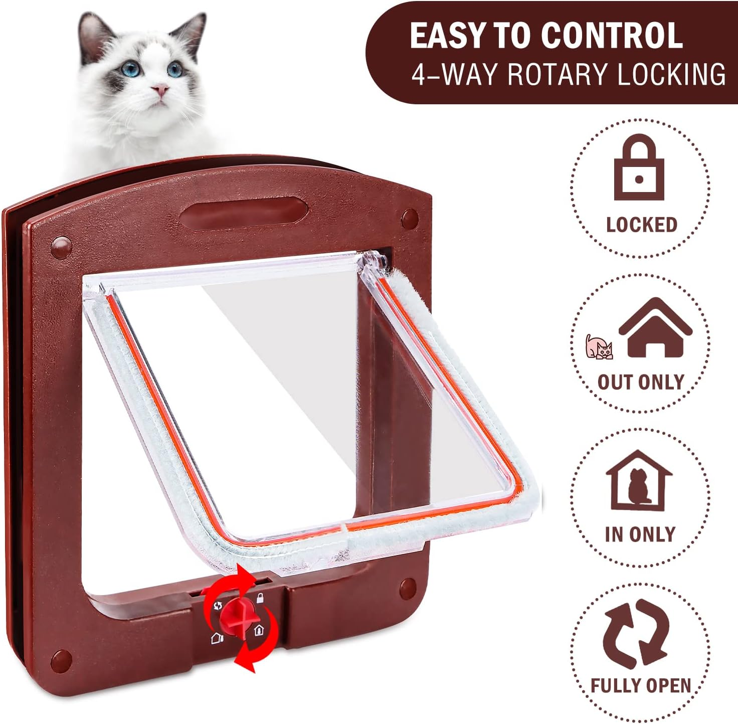 AKONE Cat Flap Cat Door Cat Flap Large Cat Flap for Interior Door Windproof Quiet Cat Door for Cats (B) image number 6