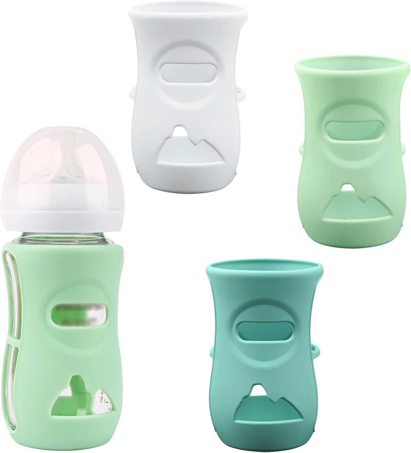 Silicone Sleeves for Avent Natural Glass Baby Bottles, 3 Pack anti Breakage Baby Bottle Holder, Compatible Philips Avent Glass Natural Baby Bottle 8 Oz, BPA Free(White+Blue+Green) image number 1