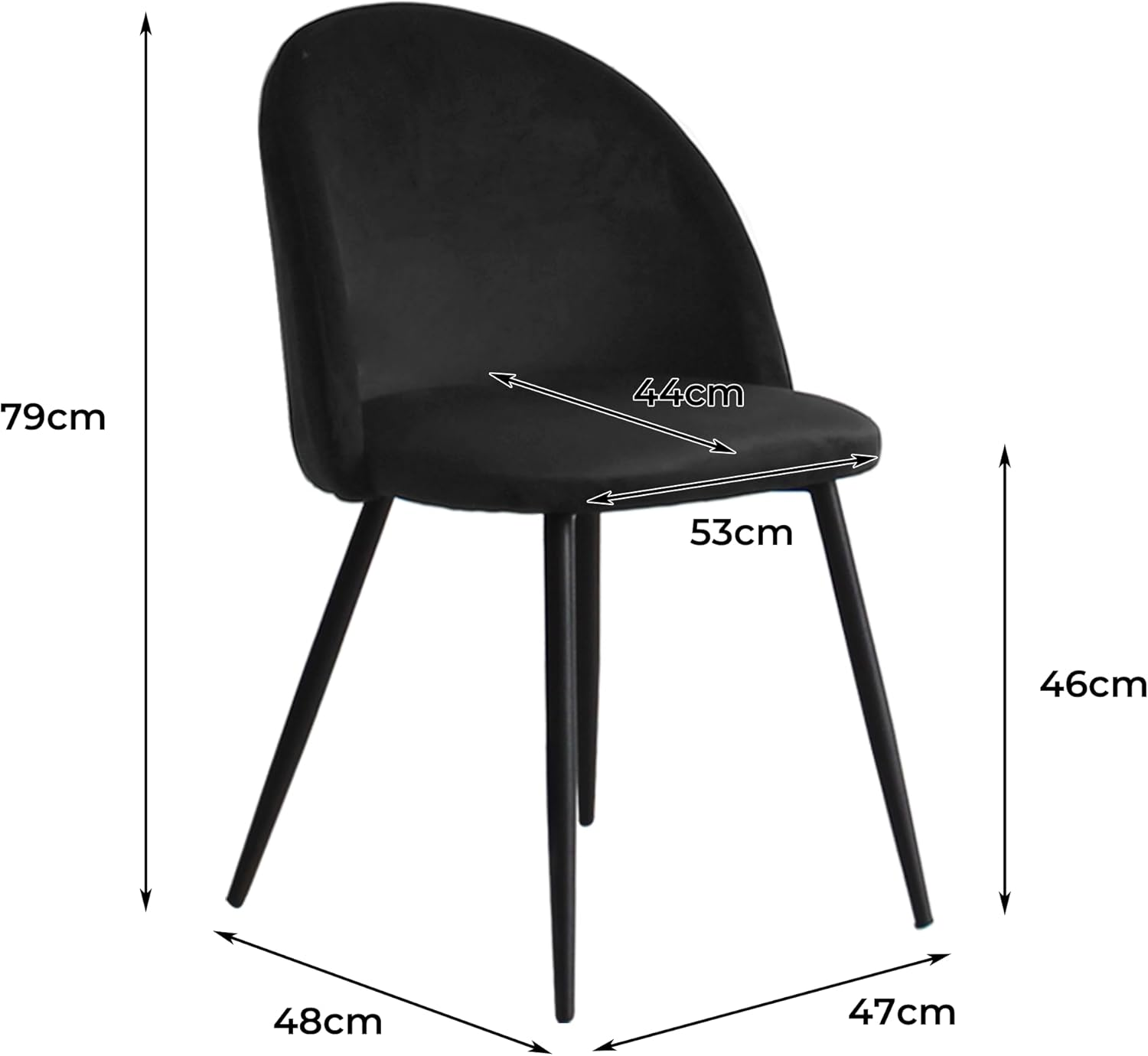 LEVEDE Dining Chairs, Set of 2 Reading Seating, Velvet Kitchen Chairs, Chic Nursing Seats, Home Furniture for Dining Room, Living Room, Cafe, Meeting Room, Load up to 150Kg (Black) - Black+White image number 3