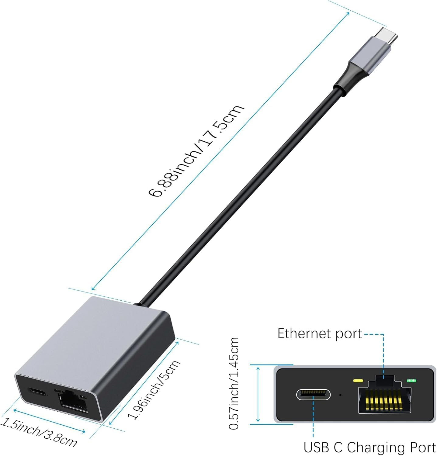 USB C/Ethernet Charger Adapter (Provides Connected Devices with up to 100W Power and Ethernet Data Rates of up to 1000Mbps) USB-C to Ethernet Cable for Macbook Air, Macbook Pro & Windows image number 2