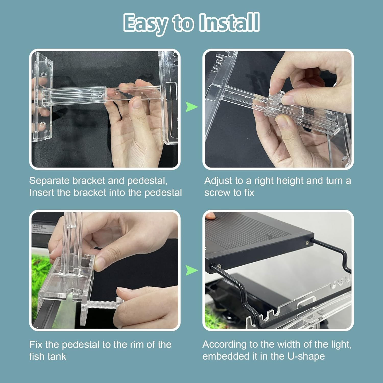 Driamor Aquarium Light Holder Adjustable, Clear Acrylic Fish Tank LED Light Riser Stand Aquarium Lamp Brackets Kit 2Pcs Transparent Support for Width 2.34-4.7 Inches Light with Extendable Bracket