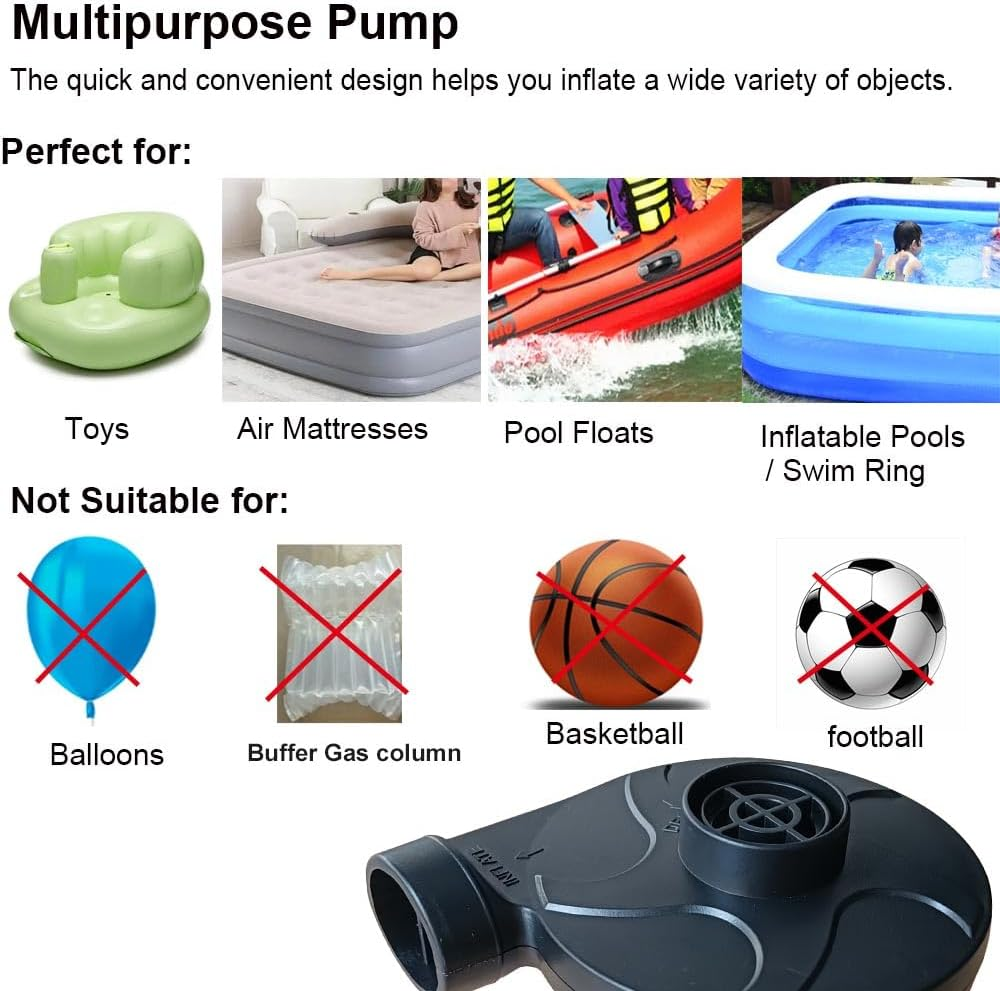 Electric Air Pump Air Mattress Portable Pump for Inflatables Couch, Pool Floats, Blow up Pool Raft Bed Boat Toy with 3 Nozzles, AC 110-240 Volt DC 12 Volt, Black image number 2
