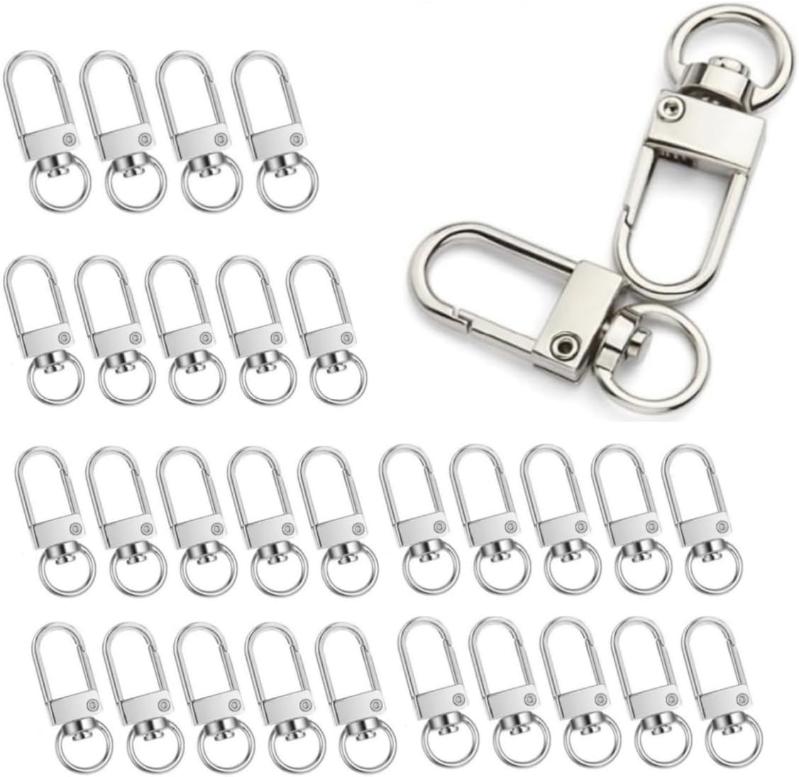 30Pcs Metal Lobster Claw Clasps,360&deg;Swivel Hooks,Key Rings,Crafts, DIY Accessories, Metal Hook Buckle,Car Keys Zipper Pulls Handbag Charms Wallets, Silver