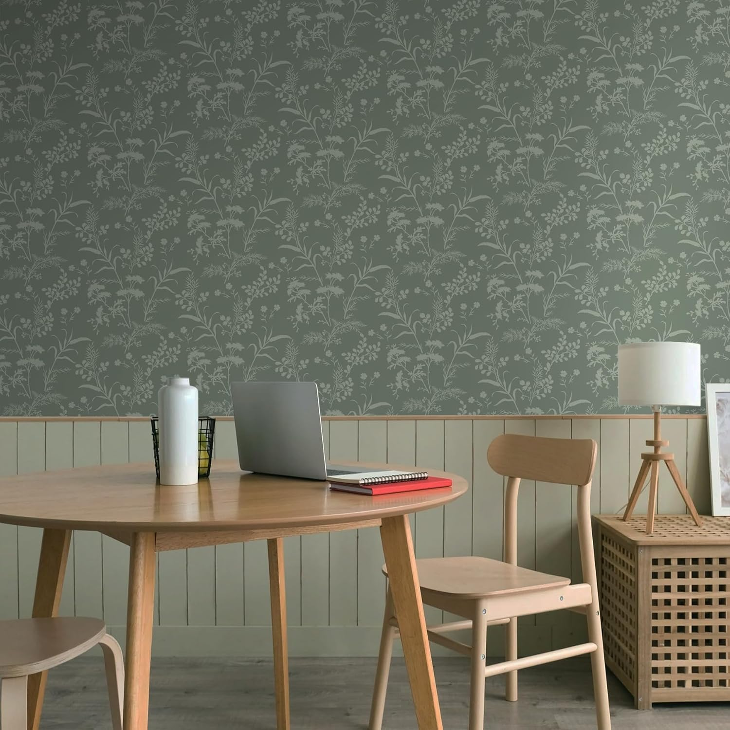 Fiula Self-Adhesive Wallpaper Green Leaves Adhesive Film Furniture Flowers Plants Pattern Wallpaper Waterproof Vinyl Wrap Removable Wall Cladding Bedroom Living Room Wall Olive Green Wallpaper 41 Cm X image number 7