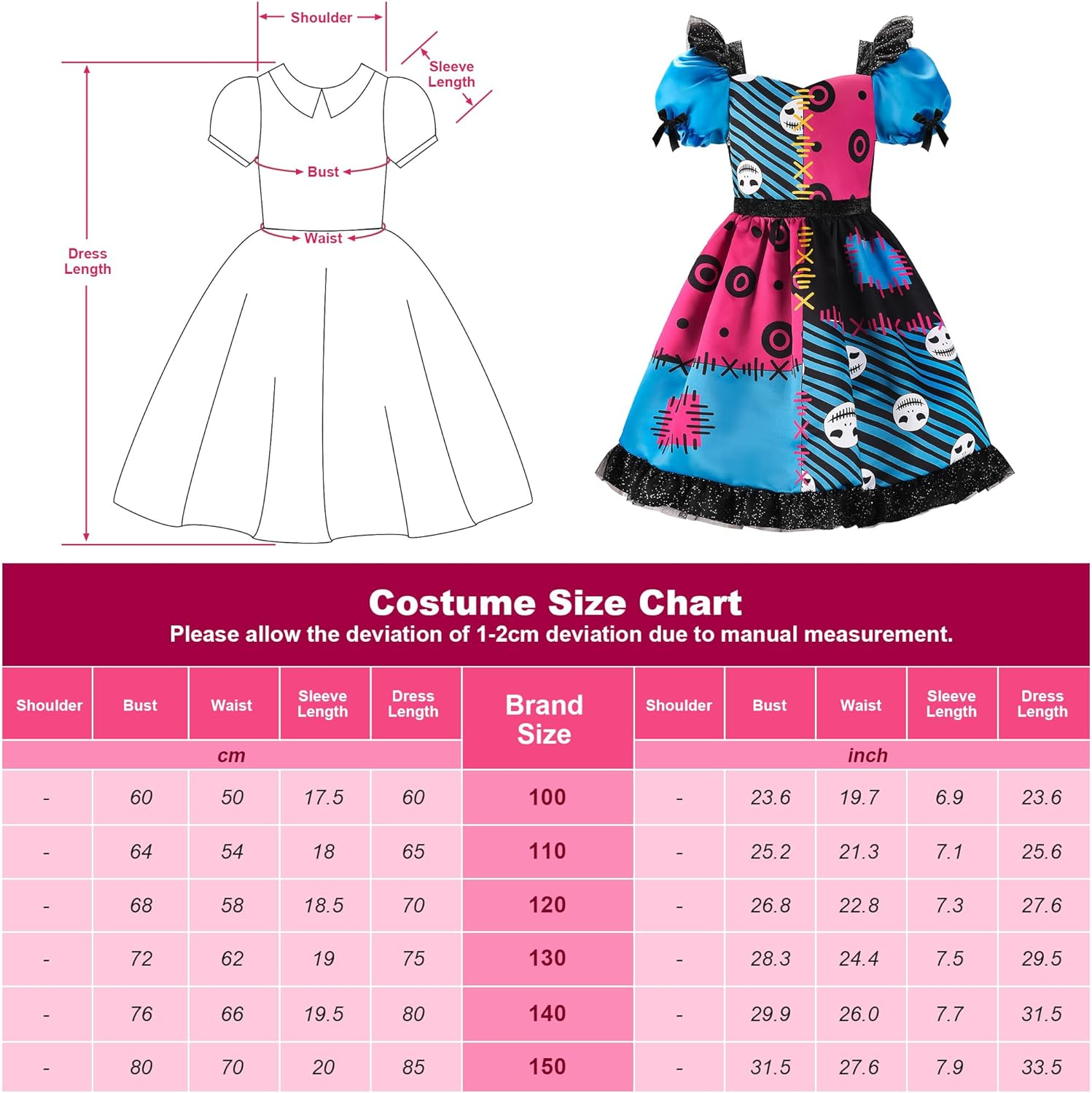 Relibeauty Rainbow Dress Skeleton Costume Kids Christmas Costume for Girls,Blue image number 5