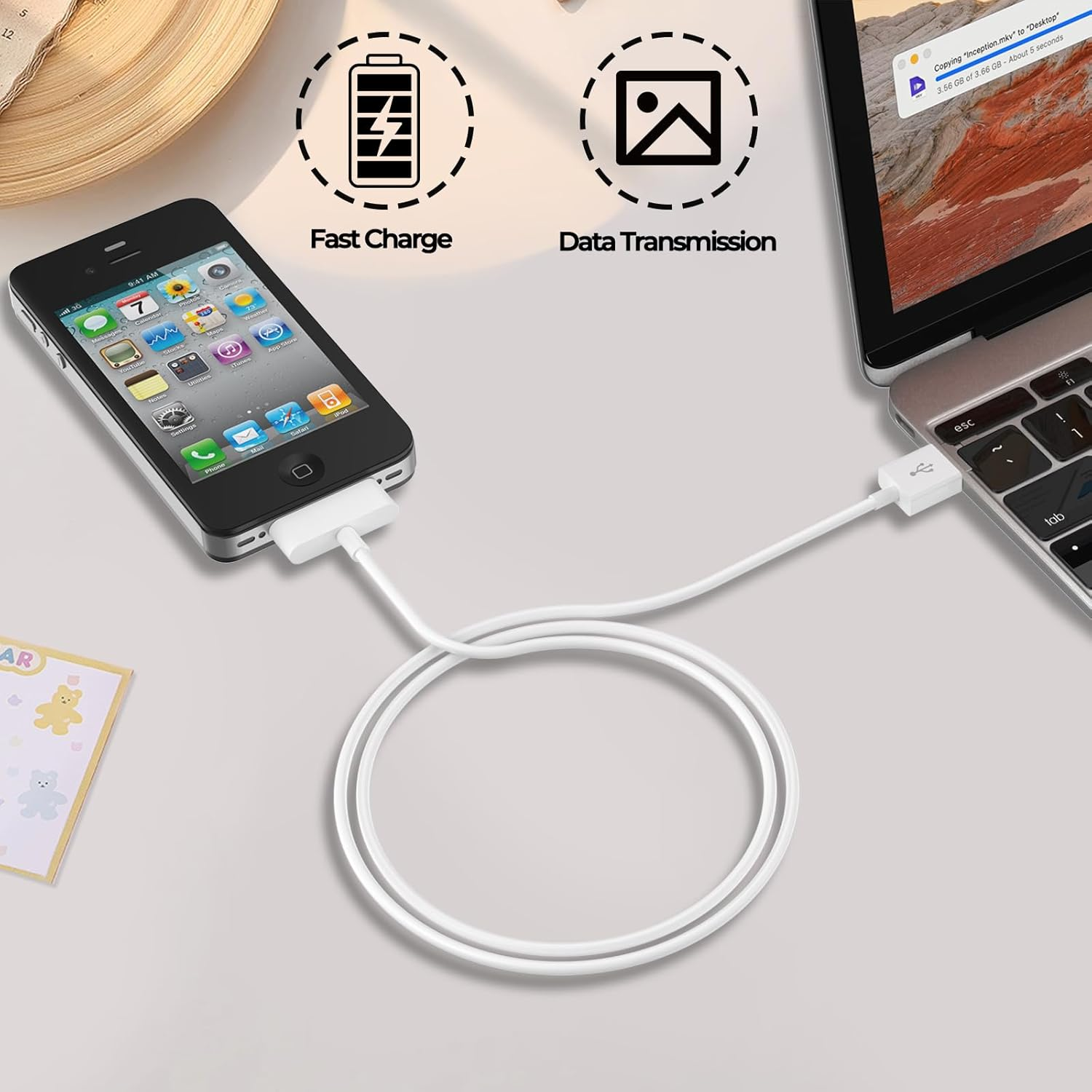 Leonids 1M/3.3Ft 30 Pin Cable for Iphone 4/4S, USB Type a Charging Cable for Iphone 3G/3Gs, Ipad 3/2/1, Ipod(1M) image number 4