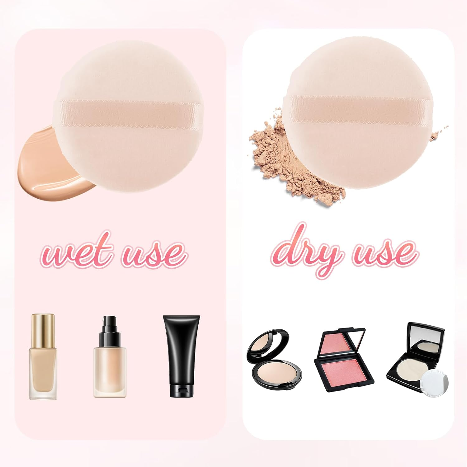 LXUEJIE Pack of 6 Loose Powder Puff round Powder Puff Makeup Cotton Powder Puff Face Sponge Cushion Puff round Velour Face Sponge for Foundation Blush Loose Setting Powder image number 4