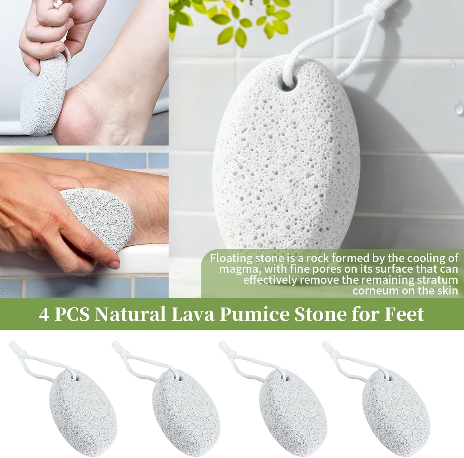 Natural Lava Pumice Stone for Feet - Premium Pedicure Tool for Hard Skin, Callus, & Dead Skin Removal - Exfoliating Foot & Hand Scrubber for Smooth Soft Skin - Callus Remover for Men & Women (4PCS) image number 2