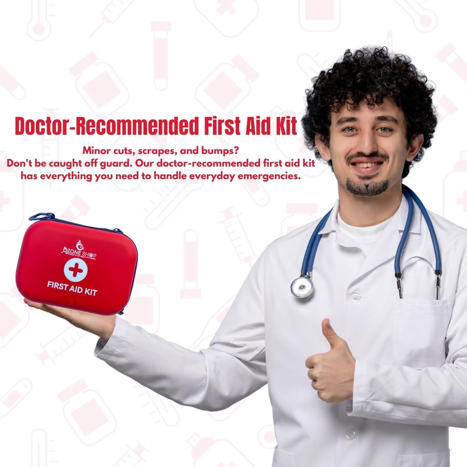 Ozone - All Purpose Portable Compact First Aid Kit for Minor Cuts, Scrapes, Sprains & Burns - Premium Waterproof Trauma Medical Kits for Any Emergency, Use for Home, Car, Travel, Camping and Outdoor (Red) image number 2