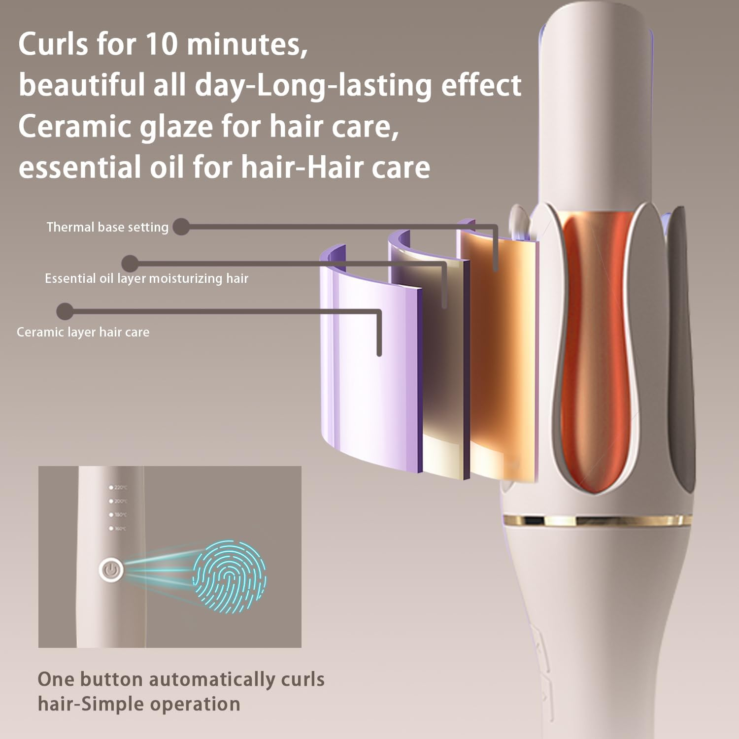 ZEOEZHBI Automatic Curling Iron Auto Hair Curler Rotating Iron Spinning with 4 Temps & 1" Large Barrel Auto Shut-Off for Styling, Champagne Gold image number 3