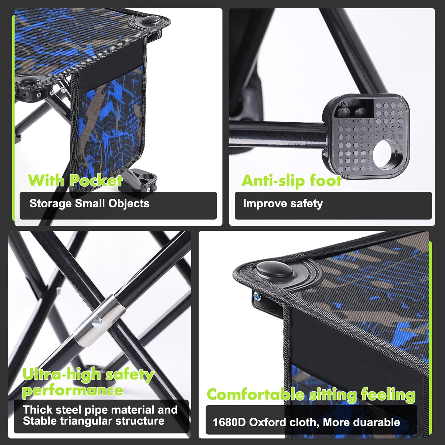 Simpeak Folding Stool for Adults Load Capacity to 150KG, Camping Stool Foldable Travel Stool Backpacking Small Seat Chair for Outdoor Beach Gardening BBQ Hiking Fishing Stools with Carry Bag, Blue image number 4