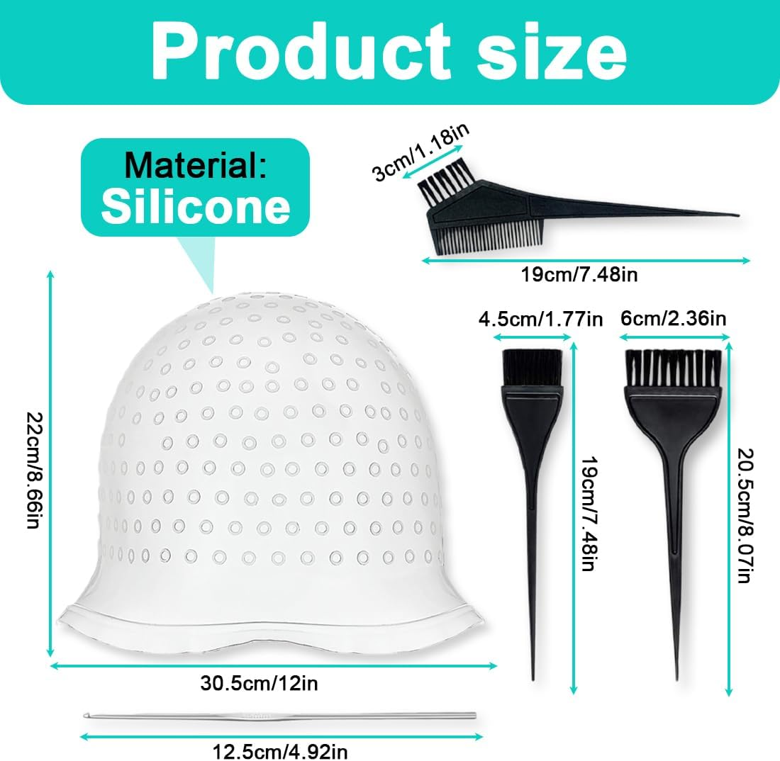 OUDQFCJ Silicone Highlight Cap, Highlight Cap, Hair Dyeing Highlighting, Silicone Highlight Hood Set Highlights Hood with Brushes and Needle for Women and Girls Blowing image number 2