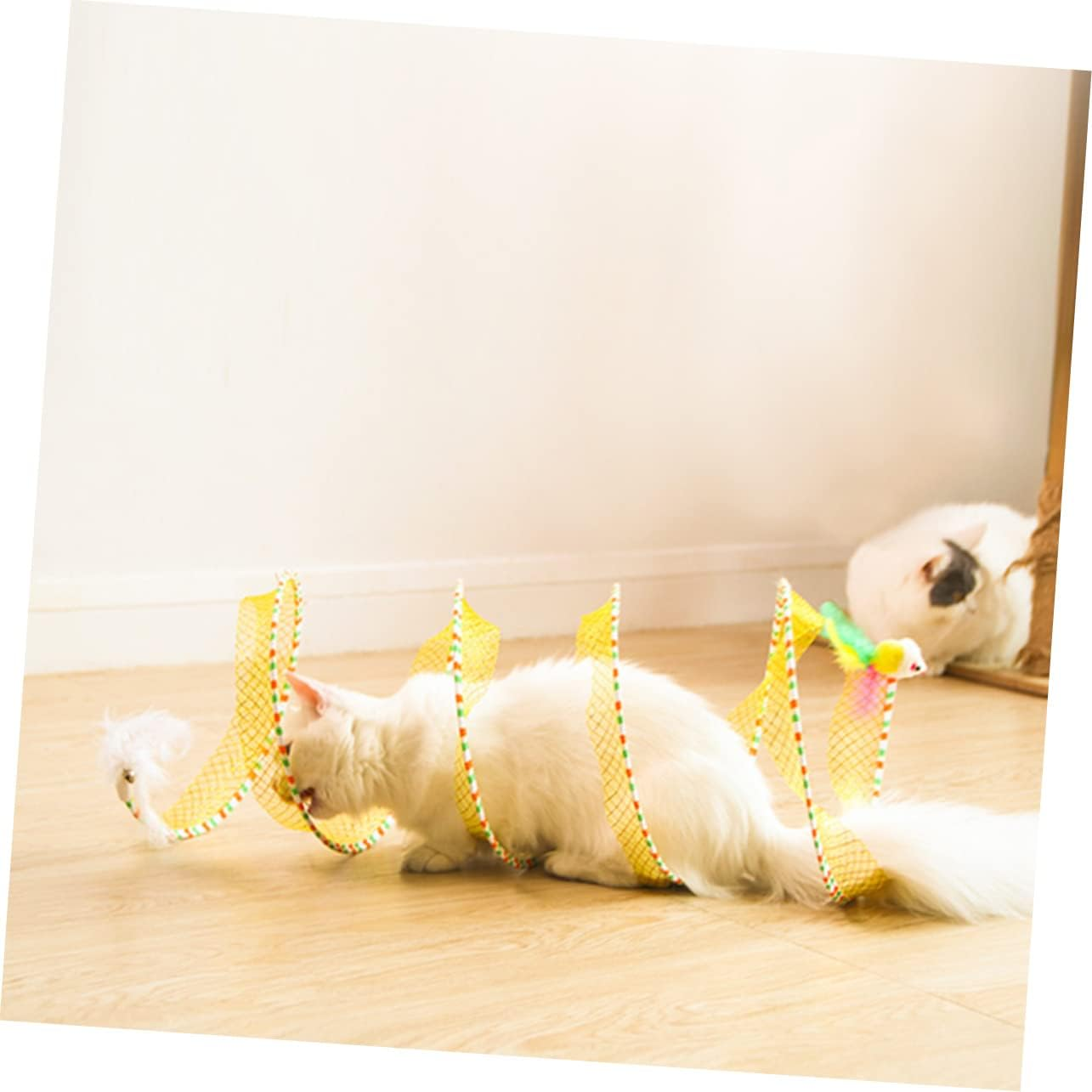 FOMIYES Cat Tunnel Toy 25Cm Spiral Folding Cat Tunnel Indoor Interactive Toys for Fun Indoor Fun and Exercise - Yellow image number 6