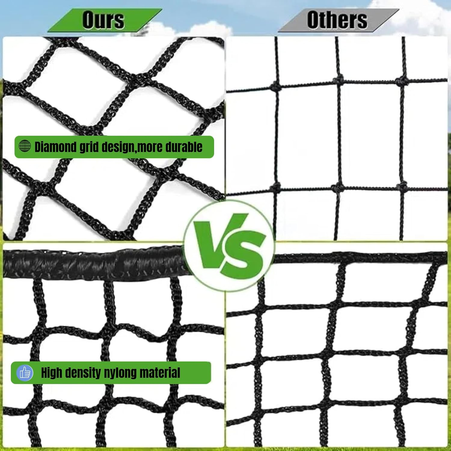 Golf Practice Net - 3M*3M Heavy Duty Sports Net Barrier for Golf, Baseball, Basketball, Soccer and Hockey - High Impact Nylon Netting for Backyard, Garage, Indoor/Outdoor Use (10 * 10FT) image number 2