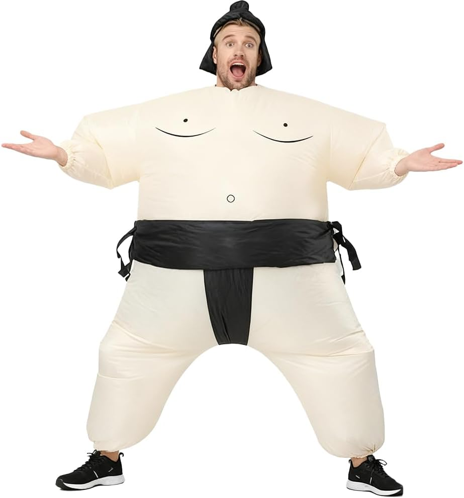 Inflatable Sumo Wrestler Suit Costume for Adult Blow up Halloween Party Fat Suit Fancy Families Member Game
