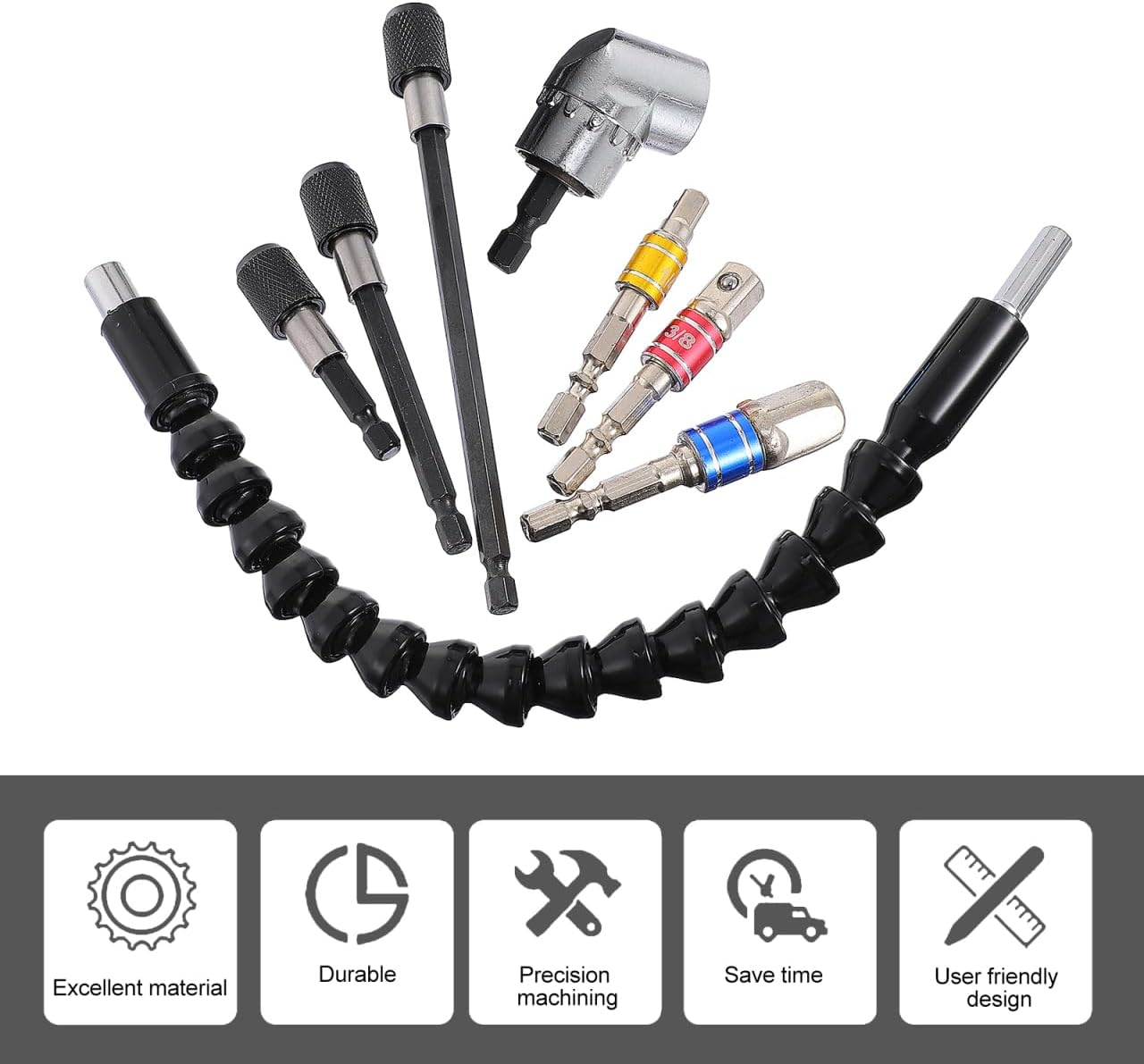 Jojofuny Stainless Steel Boundary Head Combination with Flexible Shaft for Electric Drill - 8Pc Drill Bit Set Compatible with Hand Screwdriver image number 3