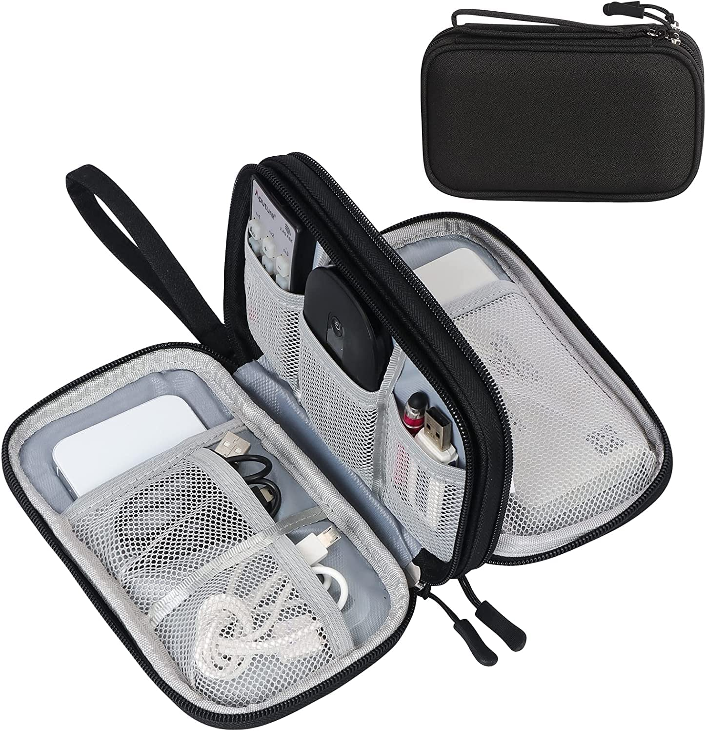 FYY Electronic Organizer, Travel Cable Organizer Bag Pouch Electronic Accessories Carry Case Portable Waterproof Double Layers Storage Bag for Cable, Cord, Charger, Phone, Earphone, Medium Size, Blue