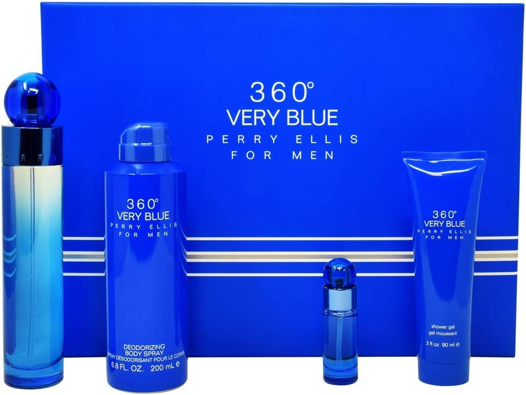 Perry Ellis Perry Ellis 360 Very Blue Gift Set - Eau De Toilette Spray + .25 Oz Mini Eau De Toilette Spray + 3 Oz Shower Gel + 6.8 Oz Body Spray