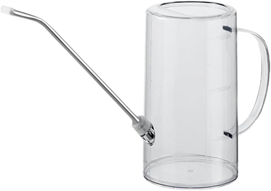 AIMALL 1.5L Long Spout Plastic Watering Can for Indoor Plants, Succulents and Bonsai &ndash; Transparent/Grey/Green, 7.4In Tall Slim Kettle for Garden & Home Use