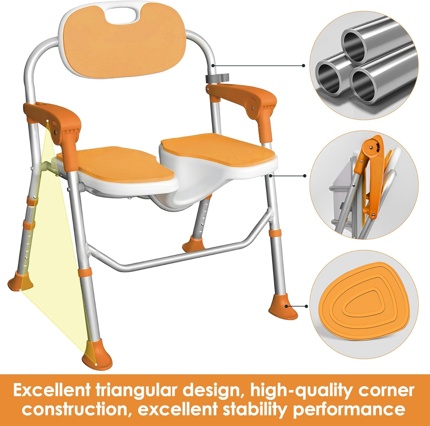 Folding Shower Chair with Arms and Back 350 LB, Folding Shower Chair 5-Level Adjustable, Non-Slip Feet Shower Seat Cutout for Private Washing,For Elderly,Disabled, Seniors & Pregnant image number 5
