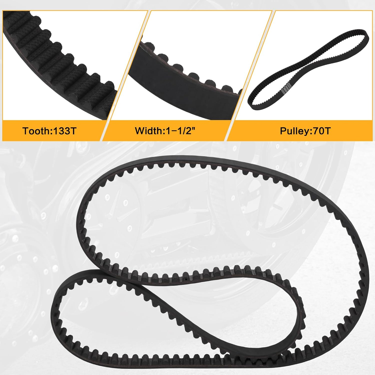 VG MOTO 133T 1-1/2" Rear Drive Belt Replacement for Harley Davidson Dyna FXD FXDL FXDS FXDWG Super Glide Low Rider Convertible Wide Glide 1991-1999 Replace 1204-0050 40015-90 image number 2