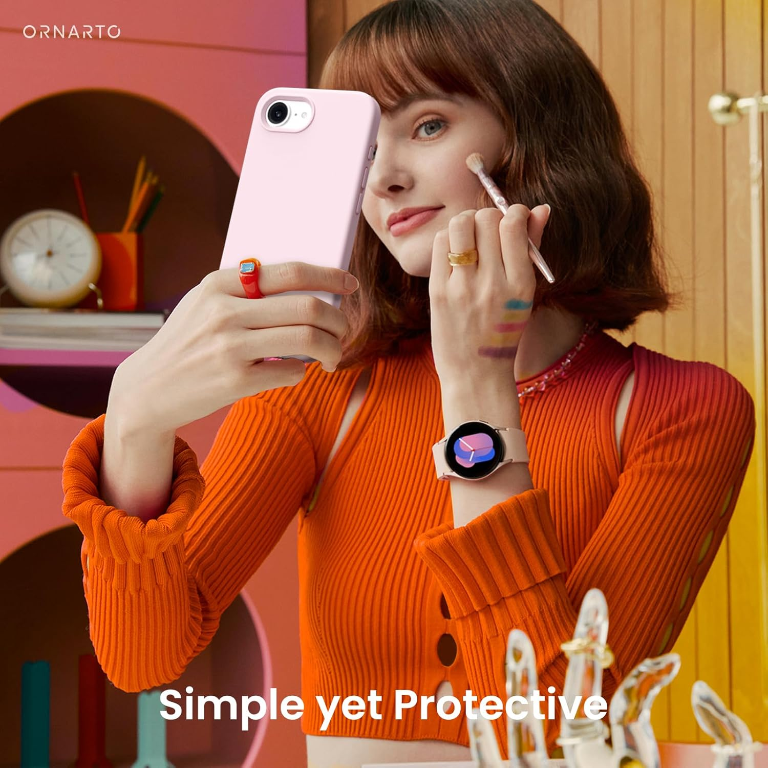 ORNARTO Compatible with Iphone 16E Case 6.1"(2025), Liquid Silicone 3 Layers Full Covered Soft Gel Rubber Phone Case,Shockproof Protective Cover with Anti-Scratch Microfiber Lining-Chalk Pink