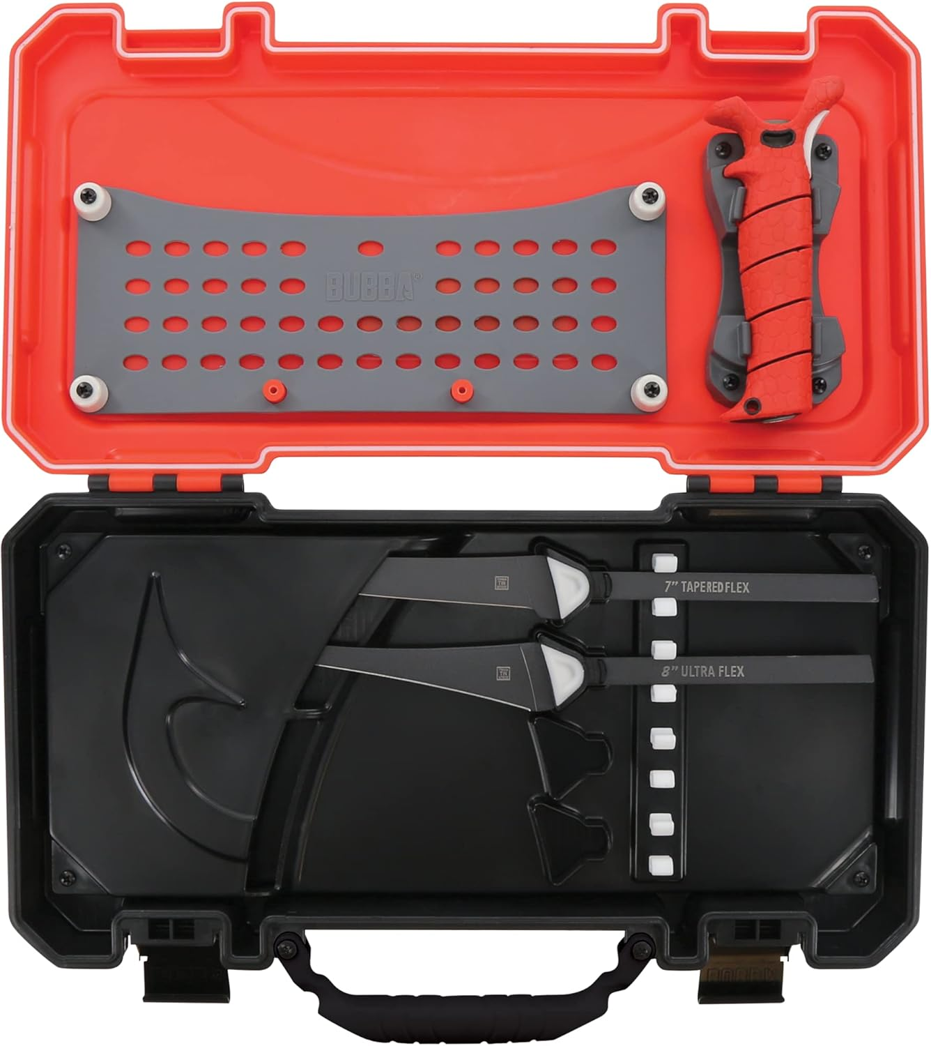 BUBBA Multi-Flex Interchangeable Blade Kit, with Non-Slip Grip Handle, 2 Ti-Nitride S.S. Coated Non-Stick Blades and Case for Fishing