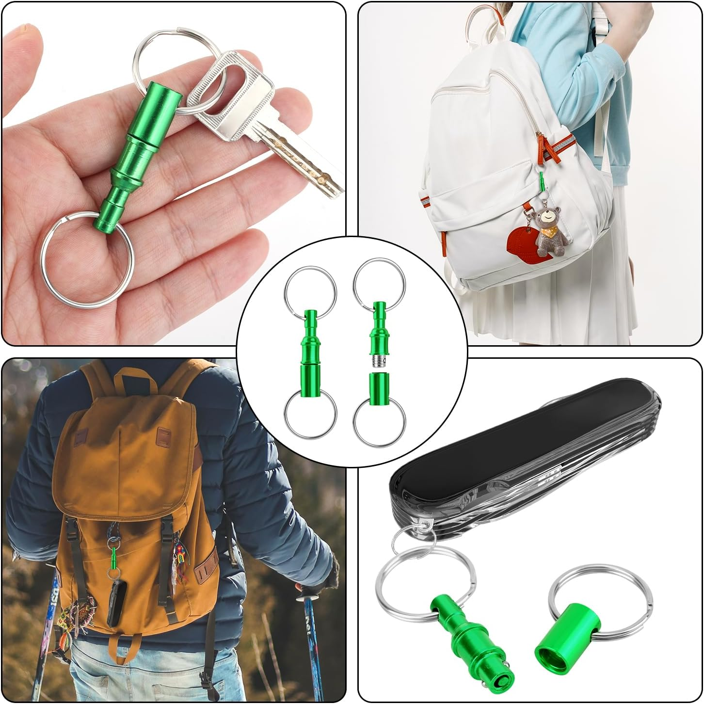 4Pcs Quick Release Keychain, Iron Brass Alloy Detachable Lock Holder Pull Apart Key Chain Quick Release Key Ring Double Spring Split Snap Separate Detachable Key Ring Quick Disconnect Keychain (Green) image number 5