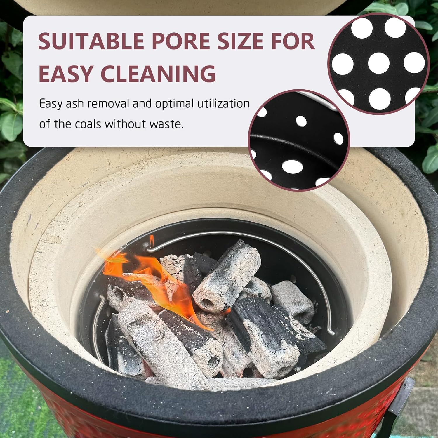 Vankey Charcoal Ash Basket, Carbon Steel Charcoal Holder for Kamado Joe Jr & Minimax Big Green Egg Grills, Heat-Resistant Stainless Steel Handle, 9" X 2.75" Round, Green image number 4