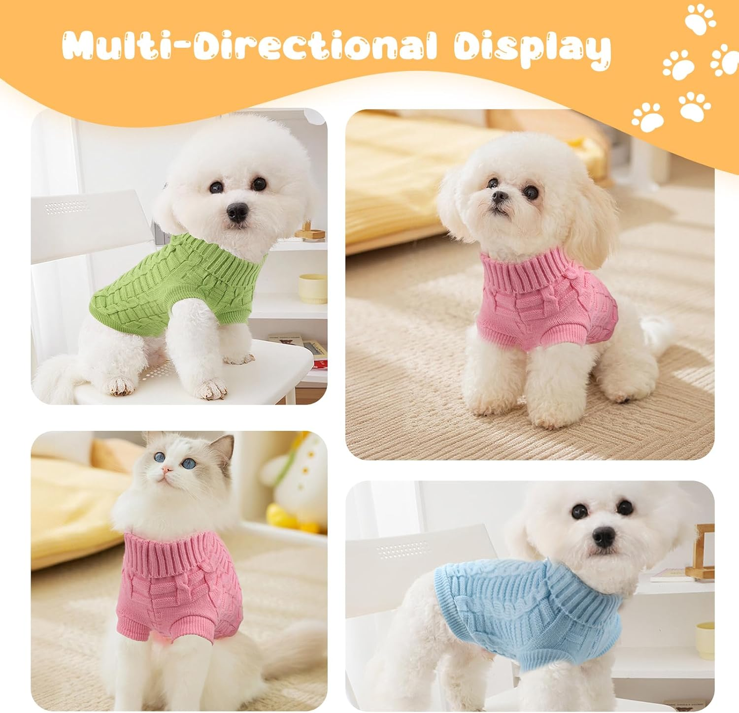 Small Dog Jumper & Sweater - Elastic Warm Knitwear for Pets, Soft Breathable Winter Clothes, Machine Washable Dog Costume Ideal for Chihuahua, Pug, Yorkie & Small Breeds (Green, M) image number 2