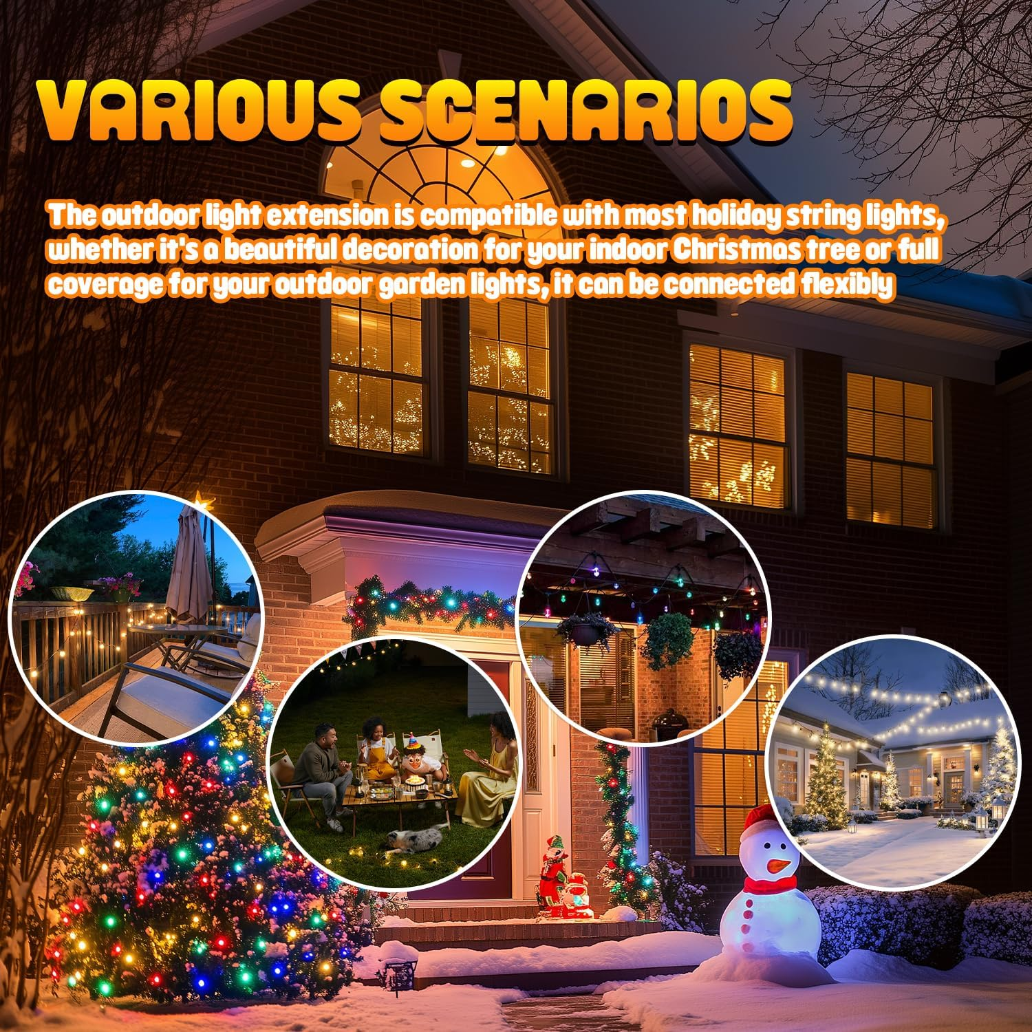 HUAREW Fairy Lights Extension Splitter 72 Inches, 2-Pin Fairy Lights Extension Cable IP44 Waterproof, for Indoor and Outdoor Lights, Fairy Lights, Icicle Lights (1 to 4) image number 3