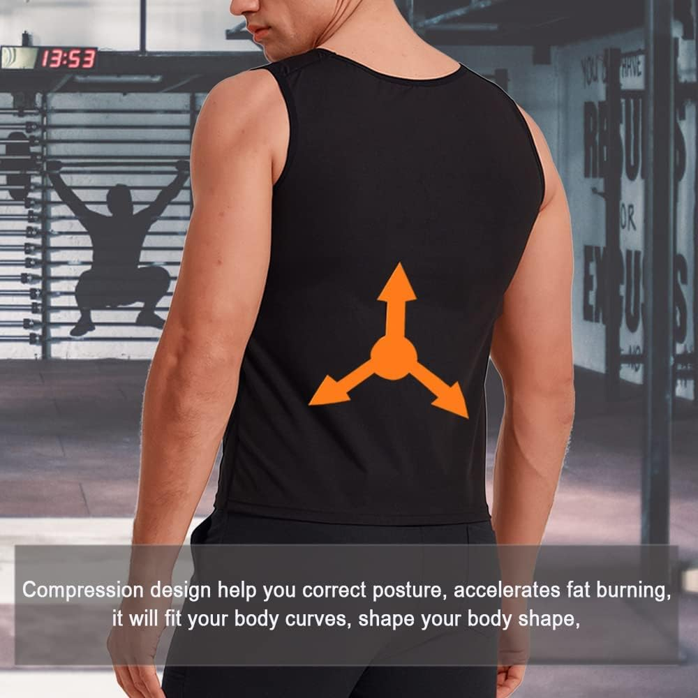 Sweat Sauna Vest for Men Heat Trapping Polymer Vest Sauna Suit Workout Tanktop Pullover Waist Trainer Shirt Bodyshaper image number 3