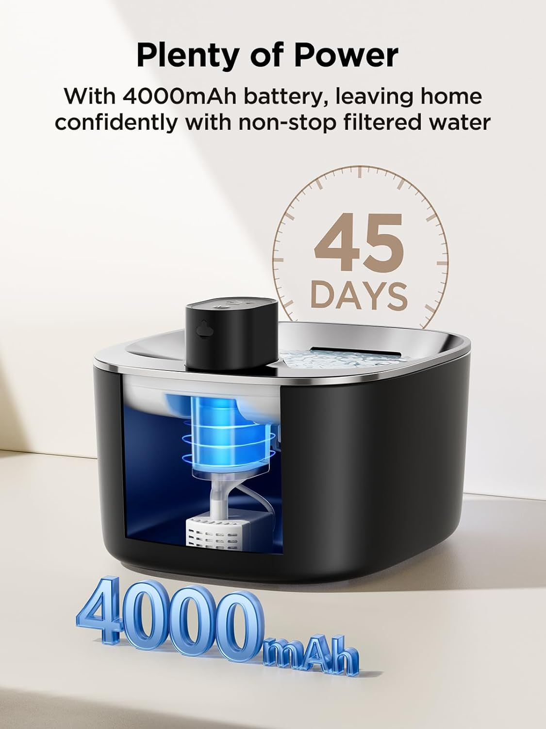 FEELNEEDY 4L Drinking Fountain for Cats Wireless with Sensor Wireless Cat Fountain Stainless Steel with Motion Sensor without Power and Battery 4000 Mah, 3 Modes, Quiet Pump and 2 Filters, Black image number 6