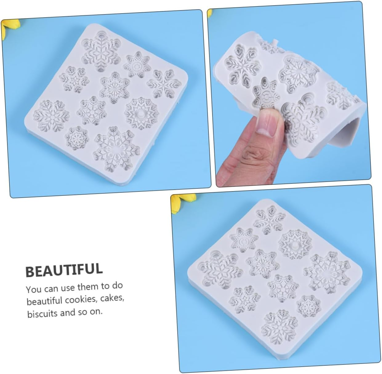 2Pcs Christmas Snowflake Cake Molds DIY Silicone Molds for Cookies Decorations image number 5