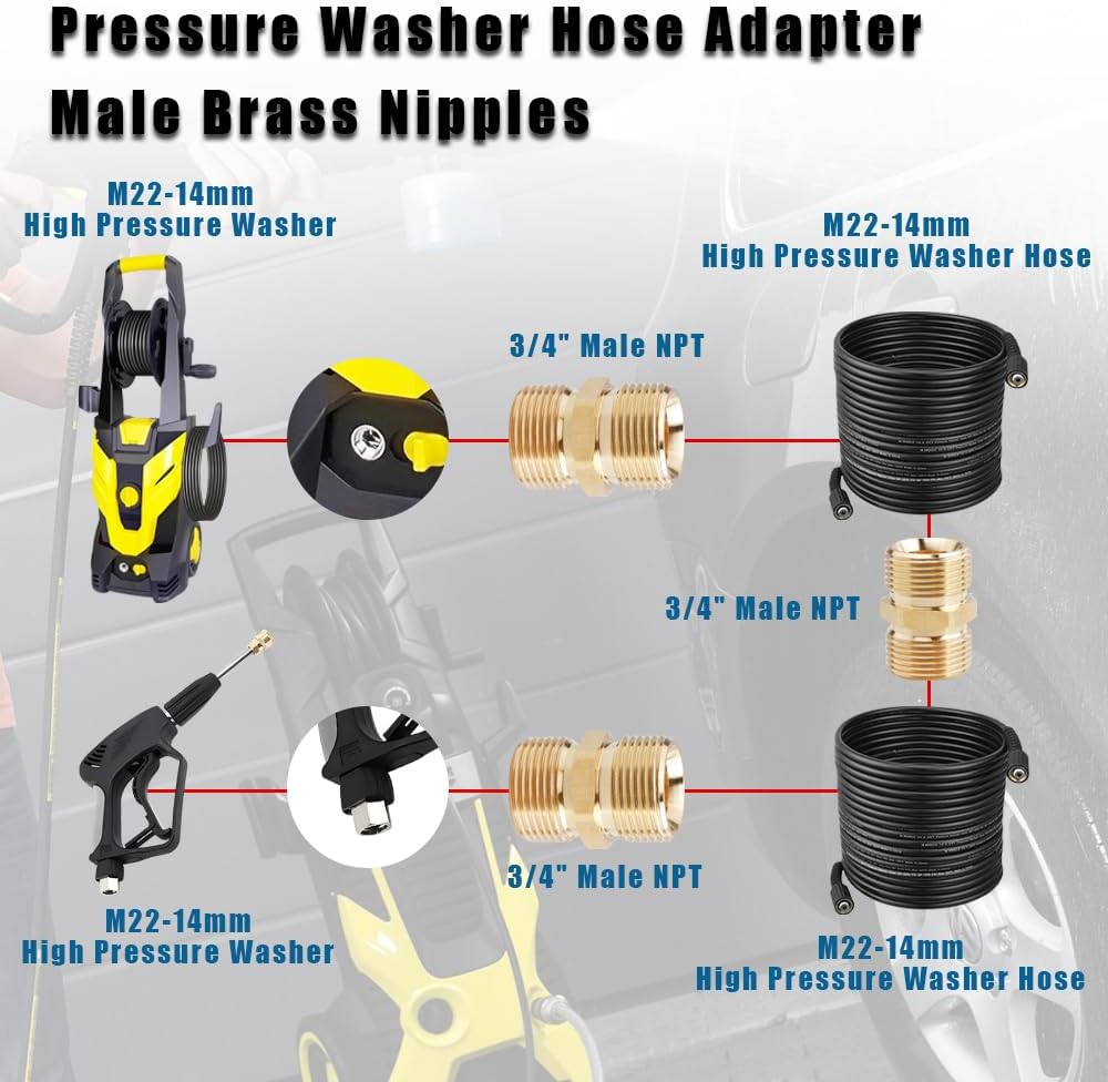 Yakamoz 4 Pieces Pressure Washer Hose Adapter, 3/4" NPT Male Brass Nipples, Brass Pipe Adapter Fittings for Extending and Connecting Pipes image number 1
