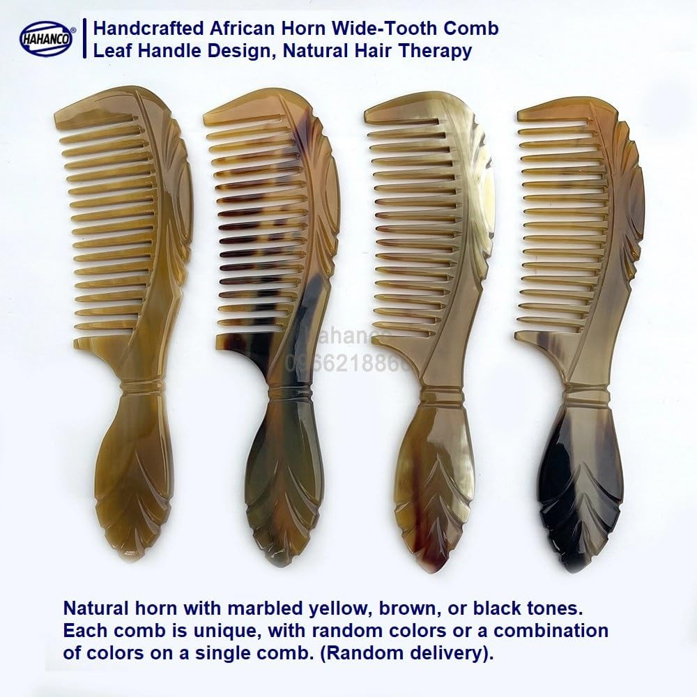 Handcrafted African Horn Wide-Tooth Comb &ndash; Leaf Handle Design, Natural Hair Therapy image number 4