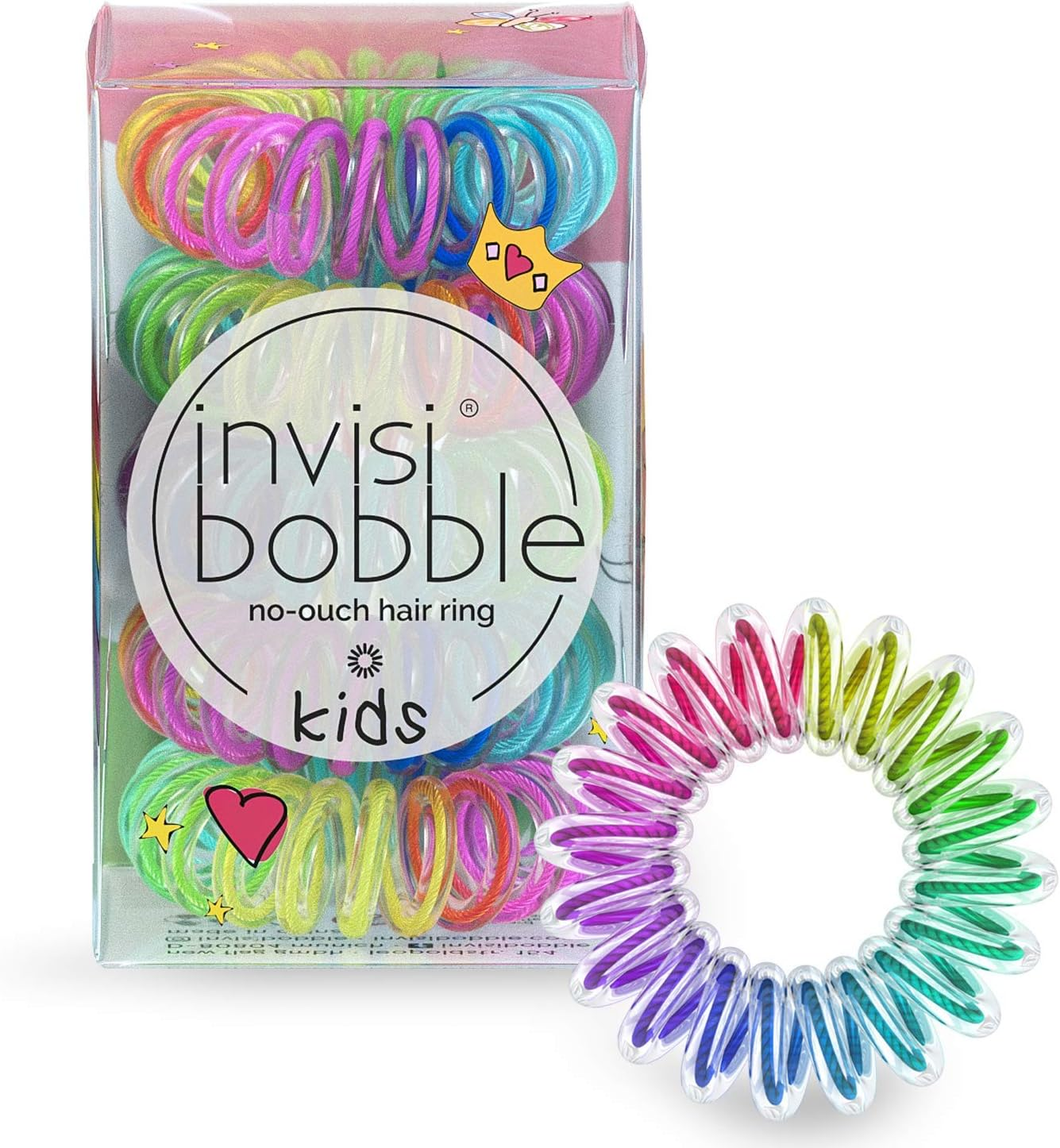 Invisibobble Kids Spiral Hair Ring - 5 Pack, Magic Rainbow - No-Ouch Coil Hair Ties with Strong Grip - Accessories for Girls Toddlers and Kids - Non-Soaking and High Wearing Comfort Updo Tool