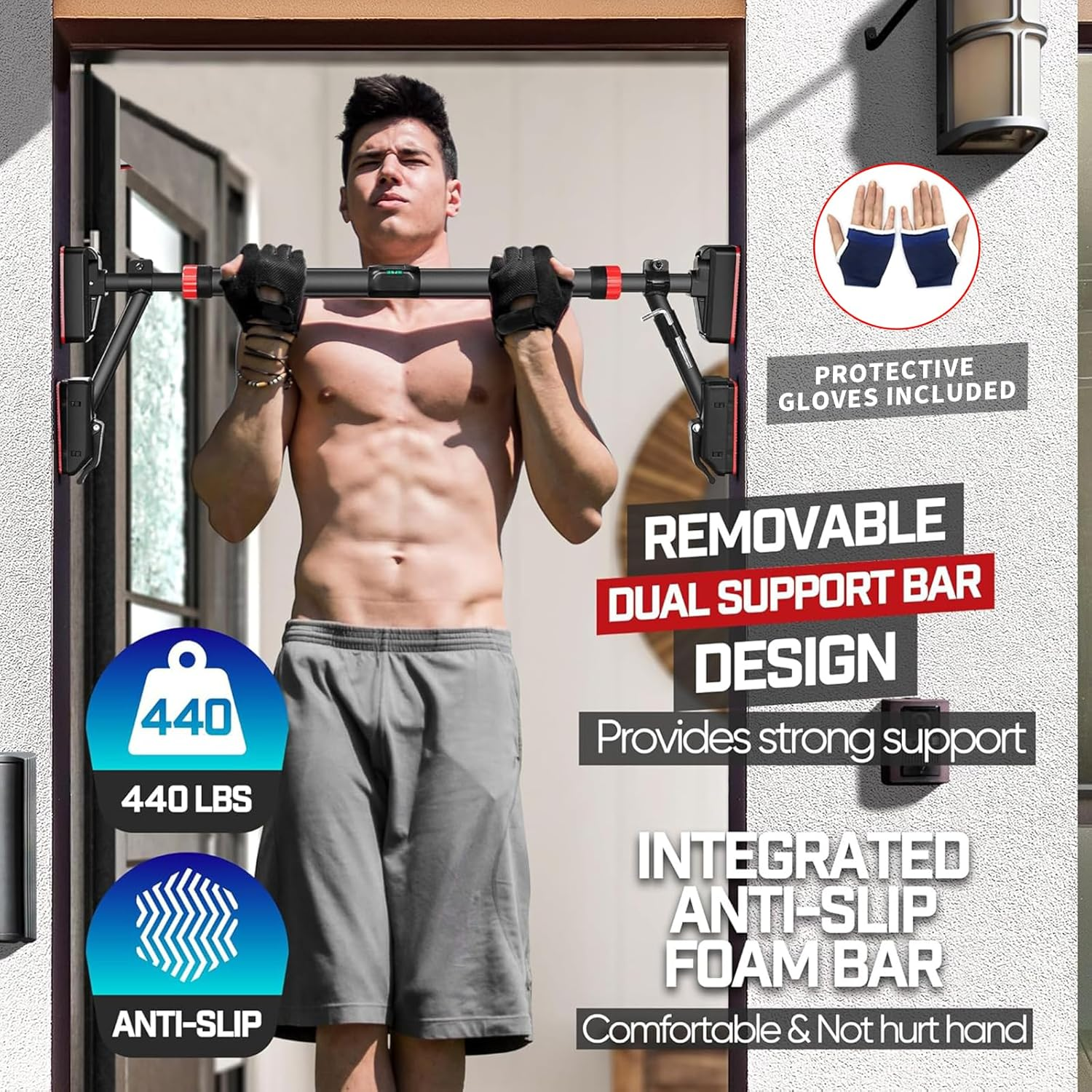 Pull up Bar Doorway,Chin up Bar Door Frame with Fixing Bracket,Adjustable Width Upper Body Workout Bar No Screw Wall Mounted Trainer Exercise Equipment for Home Fitness Sports image number 3