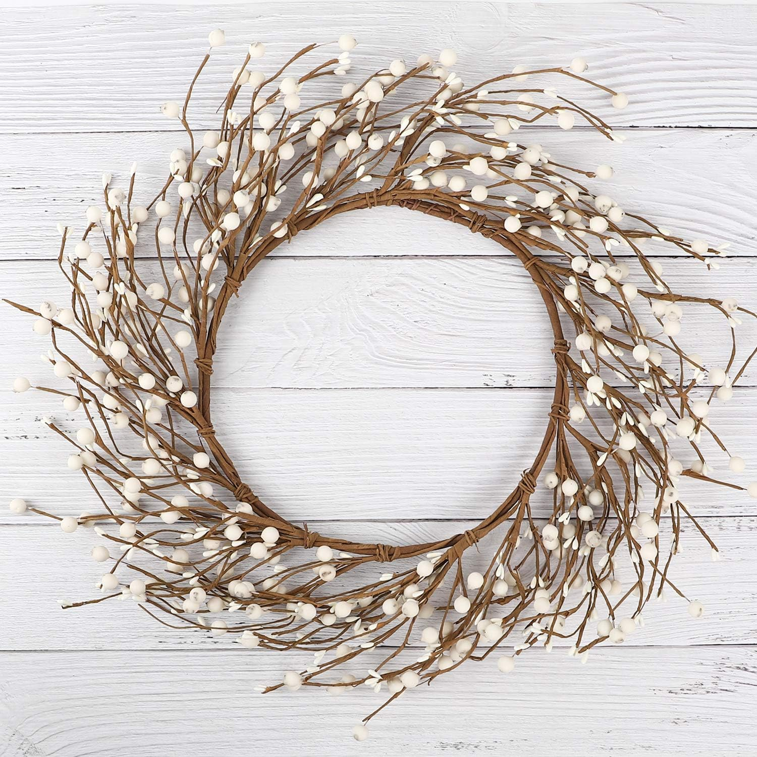 Whonline 18 Inches Pip Berry Wreath Winter Decor White Winter Wreath for Front Door Christmas Wreath for Festival Celebration Wall Window Home Decor image number 3