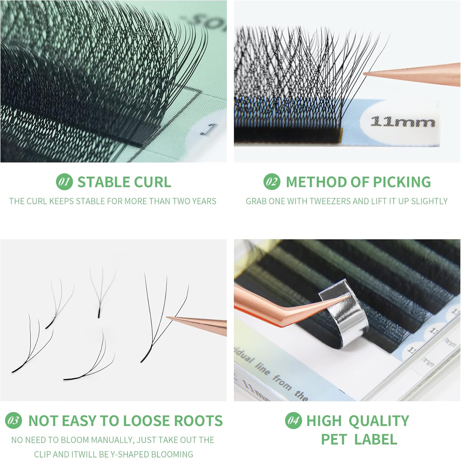 ANNAFRIS 3D Premade Fan W Shape Clover Eyelash Extension Volume Self Fanning Lashes Extensions Makeup Supplies Professional Use (0.07-D 11Mm) image number 3