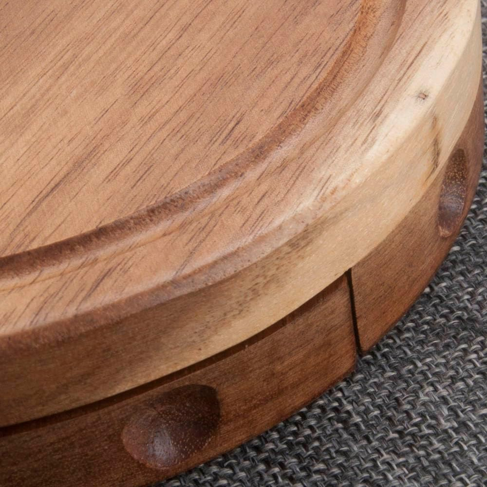 Round Slide-Out Acacia Wood Cheese Serving Board and 3 Piece Cheese Tool Set, 7.5 Inch Diameter, Ideal for Wedding Birthdays Christmas Anniversary Housewarming Kitchen Personalized Gift image number 3