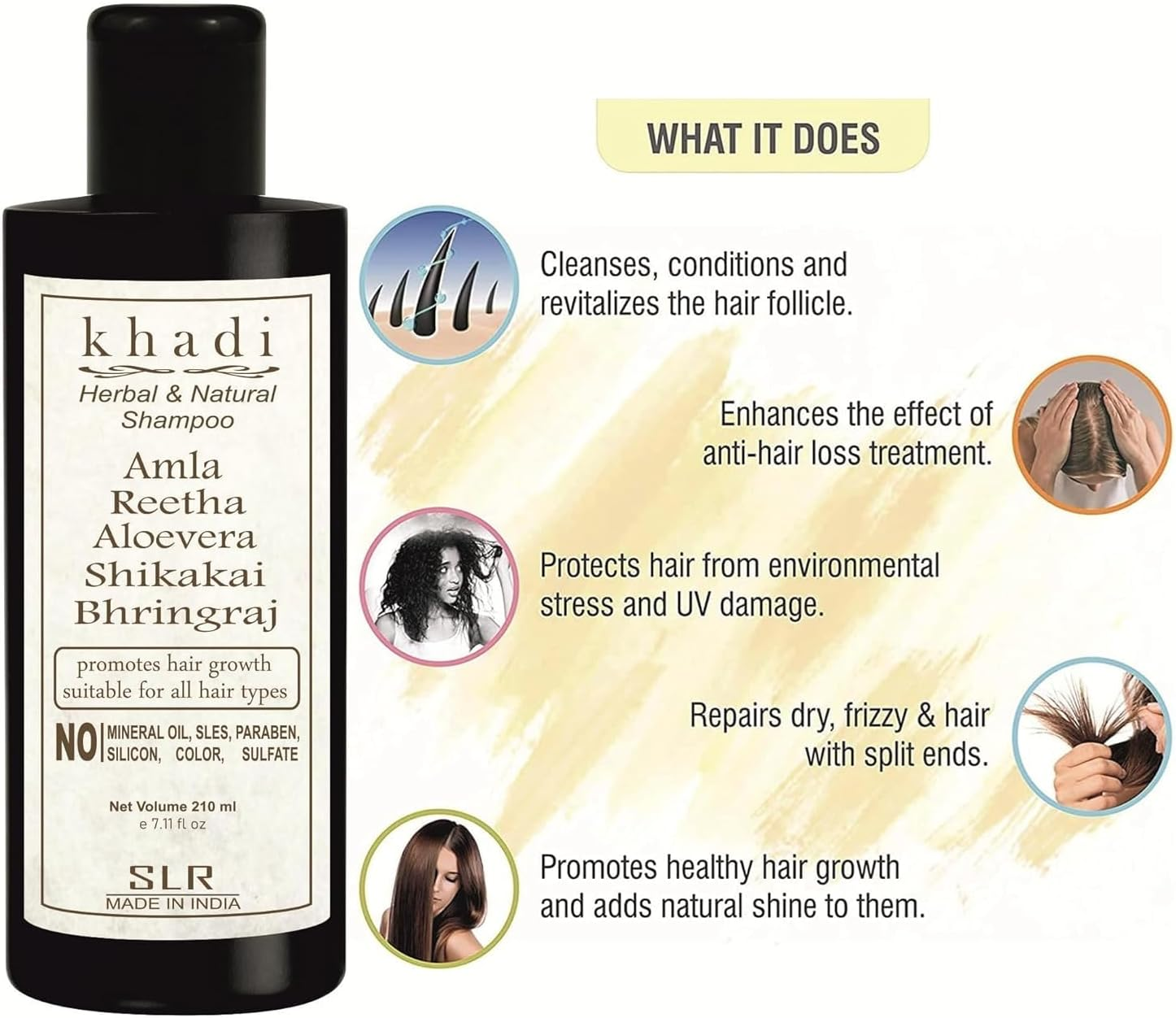 Khadi Amla Reetha Aloevera Shikakai Bhringraj Shampoo - anti Hairfall & anti Dandruff Sls-Paraben Free Shampoo- 210 Ml (Pack of 2) image number 1