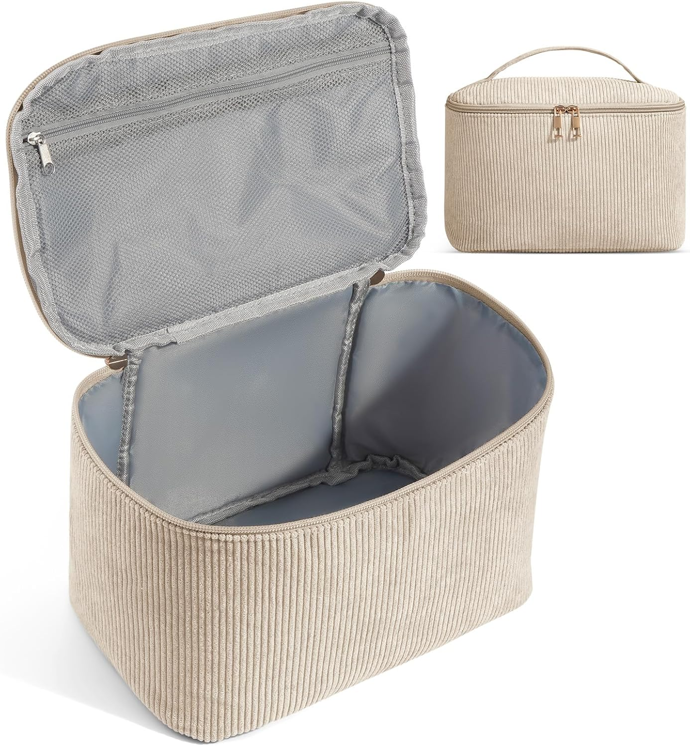 MAGEFY 2Pcs Makeup Bag,Cosmetic Bag Large Capacity with Handle Small Makeup Bag for Purse, Travel Makeup Pouch for Women (Pink)