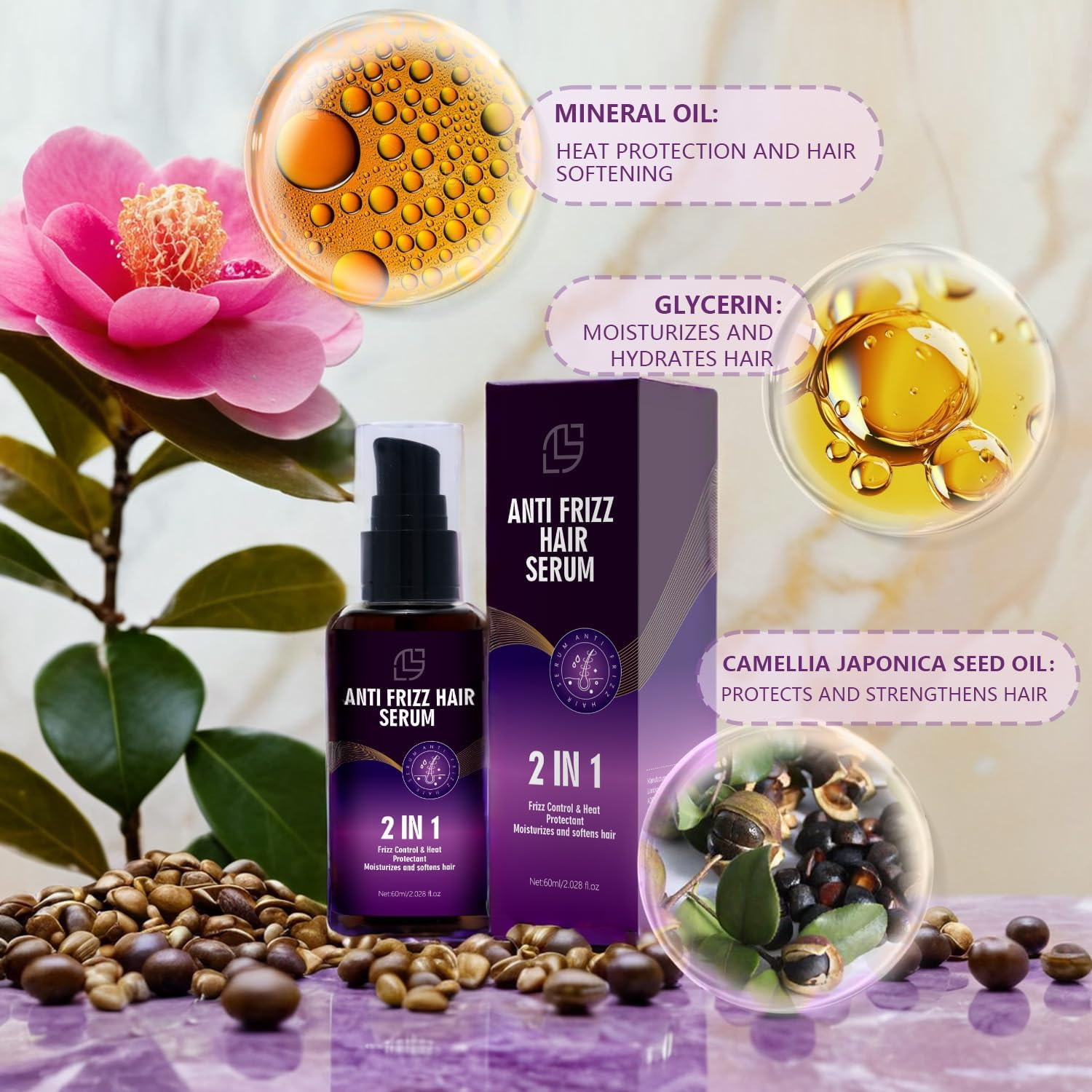 2-In-1 Anti-Frizz Hair Serum, Heat Protection and Moisturising Treatment, Lightweight Formula for Smooth, Soft Hair image number 5