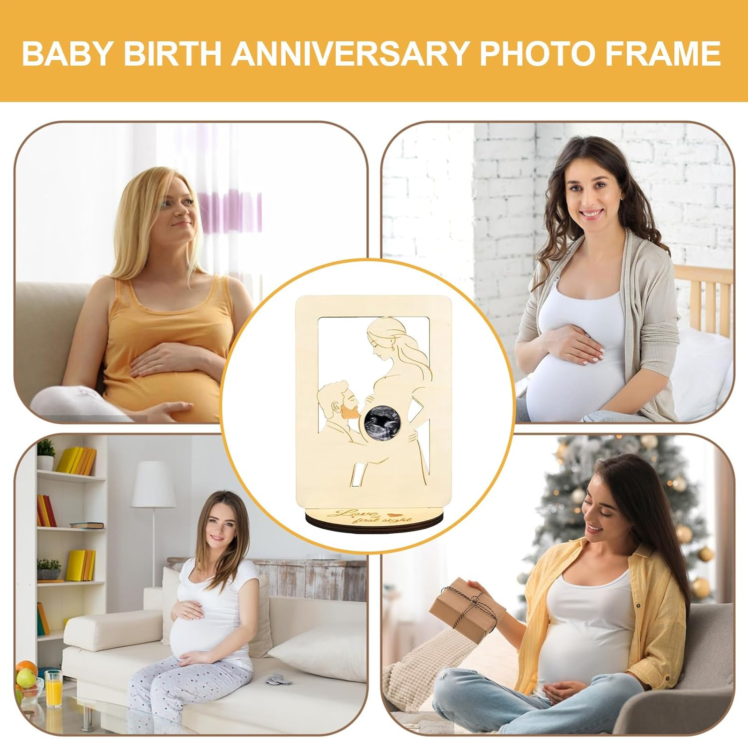 Pregnancy Announcement Frame - Pregnancy Keepsake Frame | Heart-Shaped Sonogram Display with Weeks Countdown, Wooden Ultrasound Picture Frame for Gender Reveal Party and Baby Announcements image number 5
