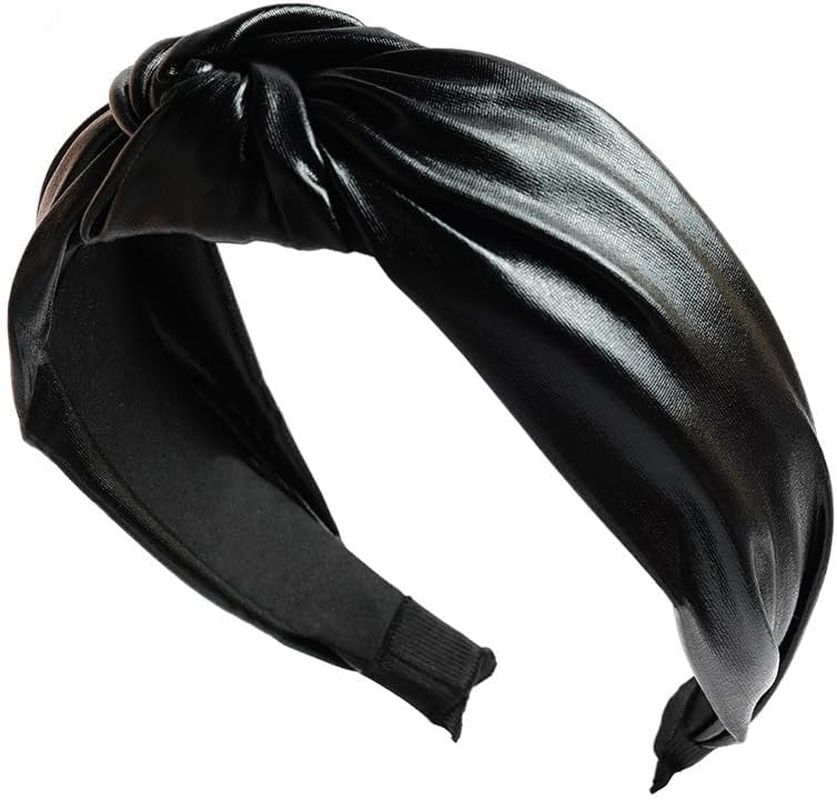 Headband, Knotted Headbands for Women Black Leather, Fashion Headbands for Women Top Knot Headband for Women (Black, One Size) image number 3
