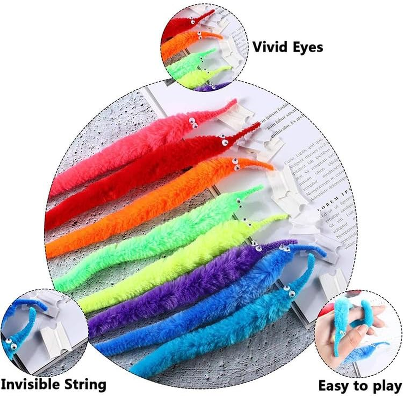 BEANPRECOY 16PCS Magic Worm Toys, Cat Toy, Colour Invisible Twisty Caterpillar, Fuzzy Worms on Strings Trick Toys, Worm Trick Toys,Wiggly Twisty Fuzzy Worm for Party Supplies and Teasing Cats image number 6