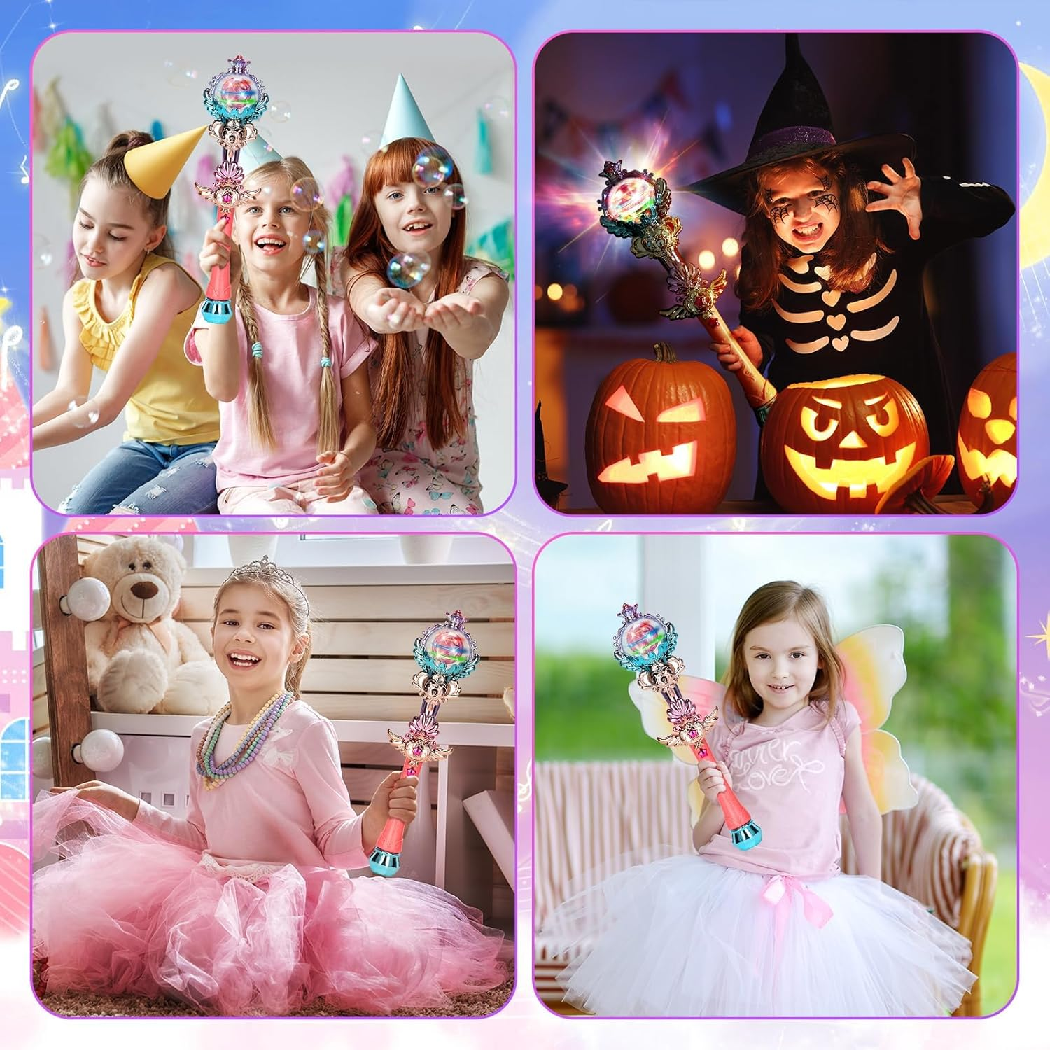Skirfy Princess Toys Magic Wand for Girls, Fairy Wand with Spinning LED Light and Sound, Girl Halloween Birthday Party Favors for Kids Age 3 4 5 6 7 8 9 10 image number 2