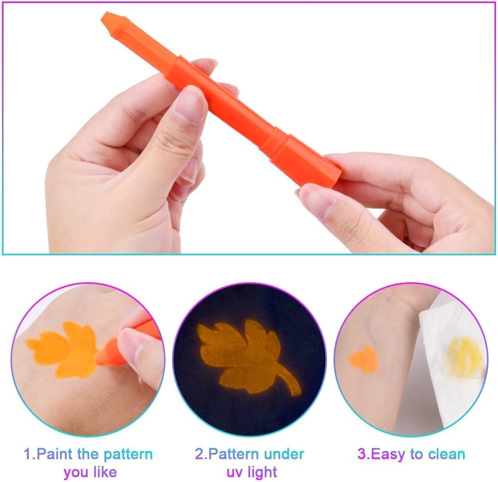 Glow Face Body Paint, 6PCS Glow in the Dark under UV Black Light Sticks Makeup Neon Face Painting Kits for Adult Halloween Festival Accessory Glow Party Supplies